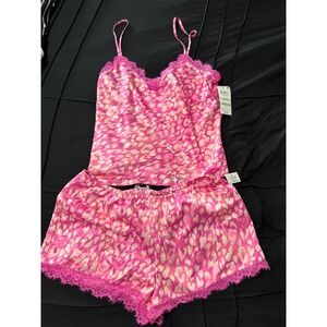 INC International Concepts Faded Leo Print Pink Lace Trim Pajama Set X‎ Small